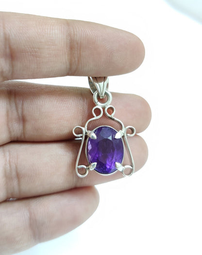 Natural Amethyst Pendant, 925 Silver Handmade Pendant, Amethyst Jewelry, Purple Stone Pendant, Healing Crystal Jewelry, Gift for Her