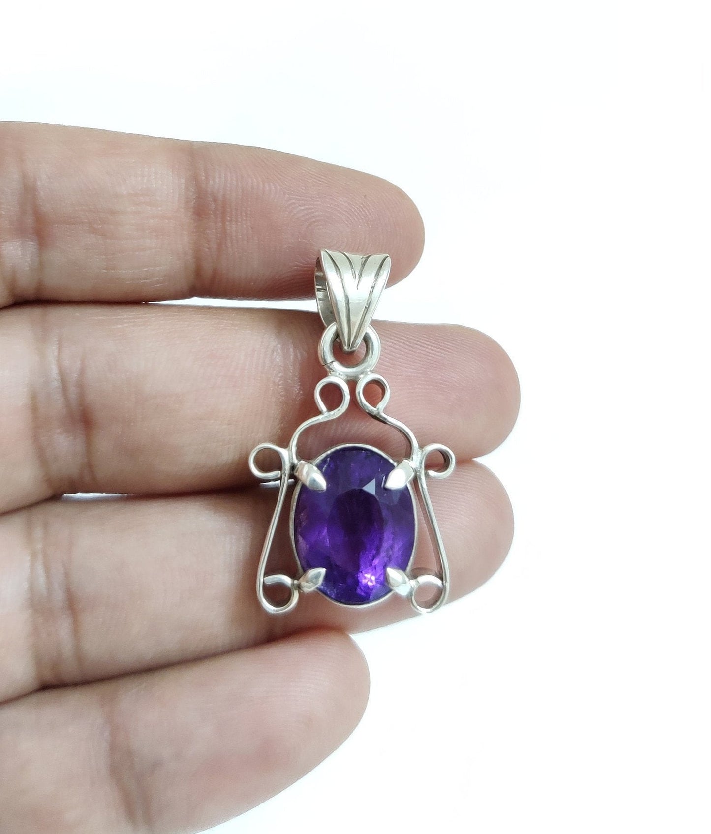 Natural Amethyst Pendant, 925 Silver Handmade Pendant, Amethyst Jewelry, Purple Stone Pendant, Healing Crystal Jewelry, Gift for Her