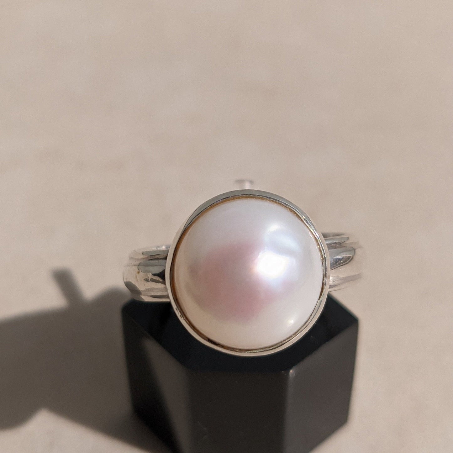 Genuine pearl ring, Handmade round shape gemstone ring, Pearl silver ring, White pearl ring, Women silver ring, 925 sterling silver rings