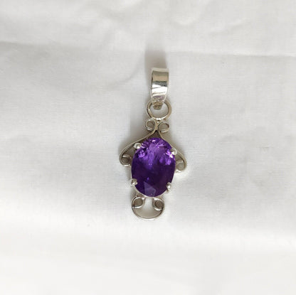 Purple Amethyst Pendant, 925 Sterling Silver Pendant, Amethyst Jewelry, Purple Stone Pendant, Fancy Shape Pendant, Stone of Energy