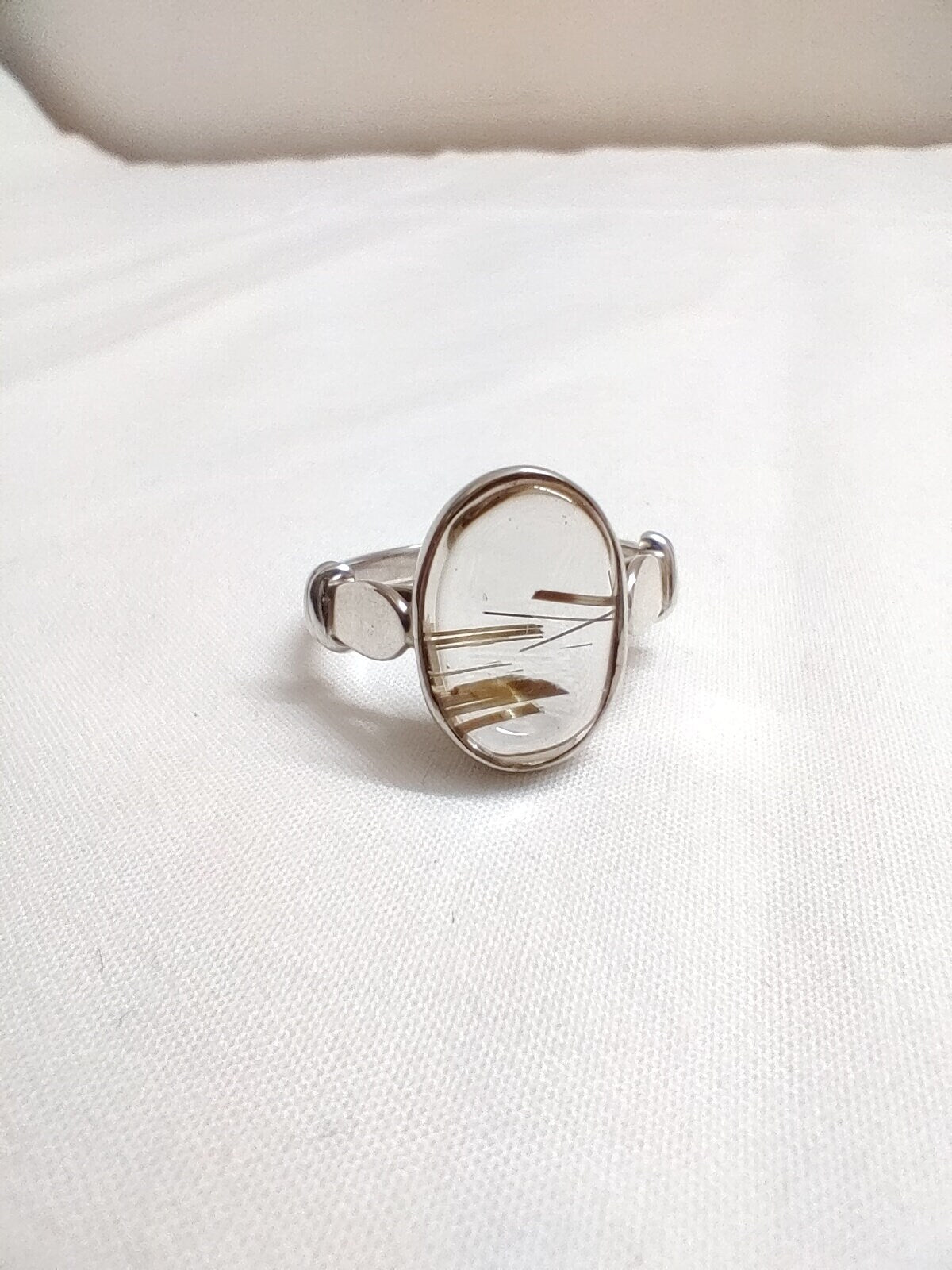 Golden Rutilated Quartz Ring, Rutile Quartz Ring, Natural Gemstone Ring, Cabochon Stone Ring, Handmade Gift for Her, 925 Sterling Silver