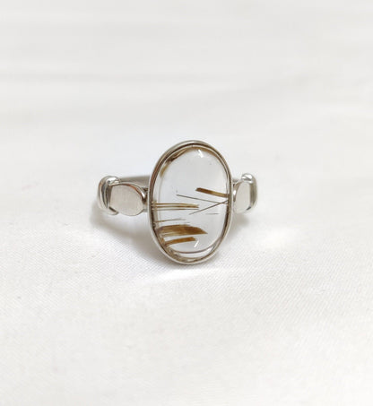 Golden Rutilated Quartz Ring, Rutile Quartz Ring, Natural Gemstone Ring, Cabochon Stone Ring, Handmade Gift for Her, 925 Sterling Silver