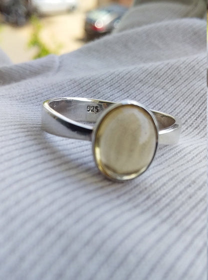 Citrine Ring for women, Natural Citrine Ring, Solid Sterling Silver Ring, Minimalist Ring for women, Yellow Stone Ring, Handmade Ring Size 8