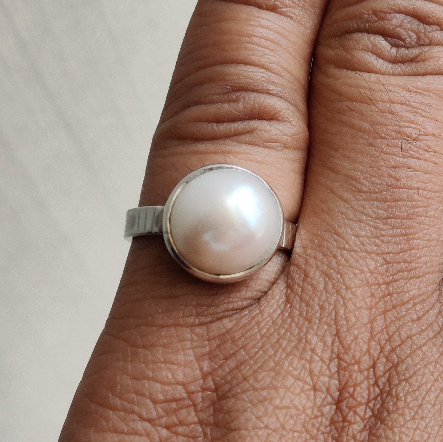 Cabochon Pearl Ring, 925 Sterling Silver Ring, Pearl Jewelry, Unisex Ring, June Birthstone Jewelry,  Gift Idea, White Pearl Handmade Ring