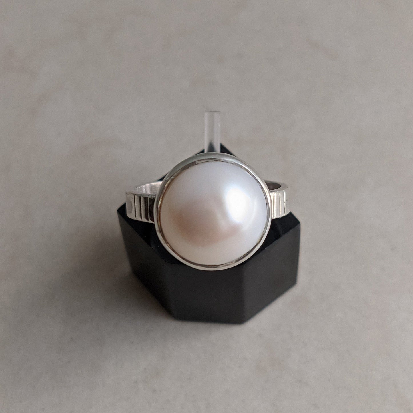 Cabochon Pearl Ring, 925 Sterling Silver Ring, Pearl Jewelry, Unisex Ring, June Birthstone Jewelry,  Gift Idea, White Pearl Handmade Ring