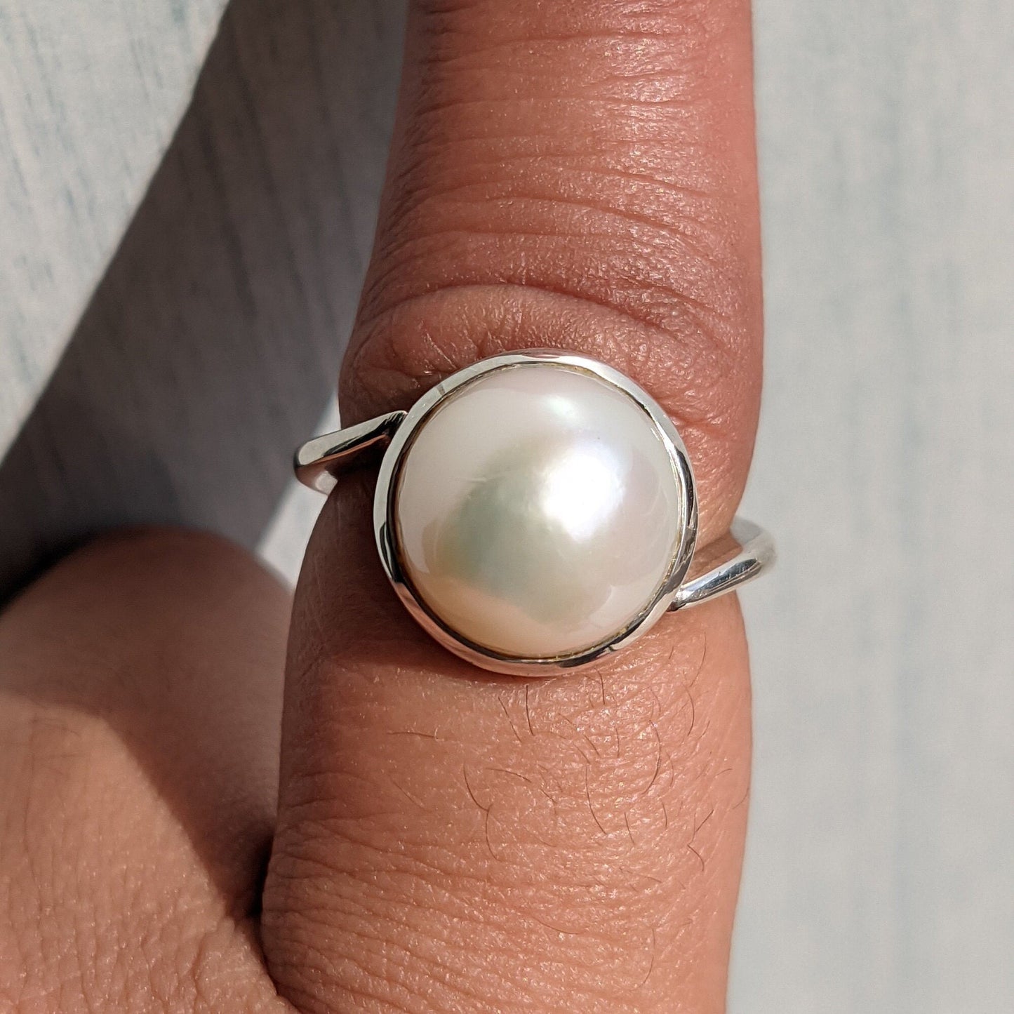 Designer Pearl Ring, Off White Cream Pearl Silver Handmade Ring, Ring for Women, Solid Silver Ring, gemstone ring women, ring size 7.5