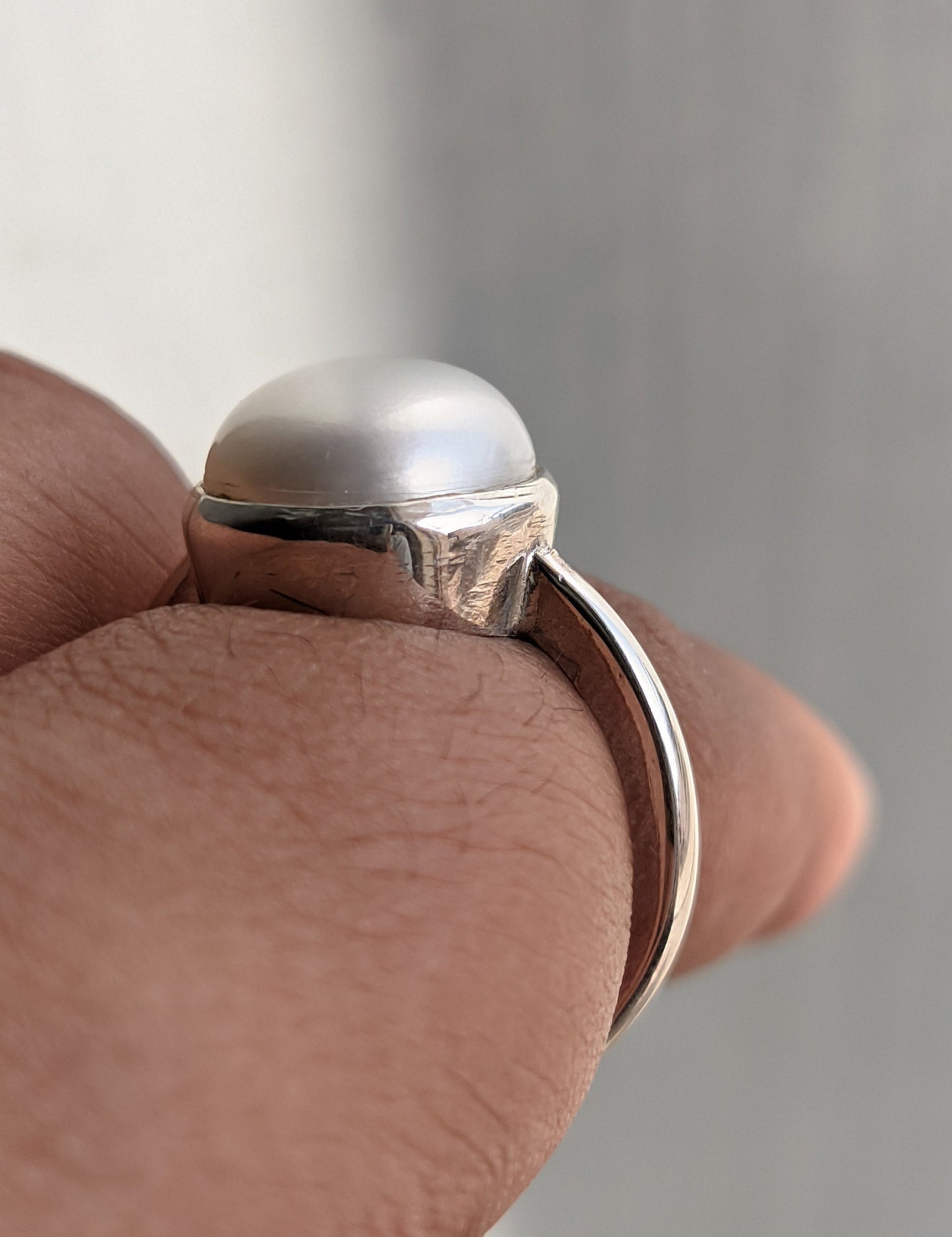 White Pearl Ring, 925 Solid Sterling Silver Ring, Cabochon Pearl Jewelry, Rings for Women, June Birthstone Ring, Handmade Gift for Her