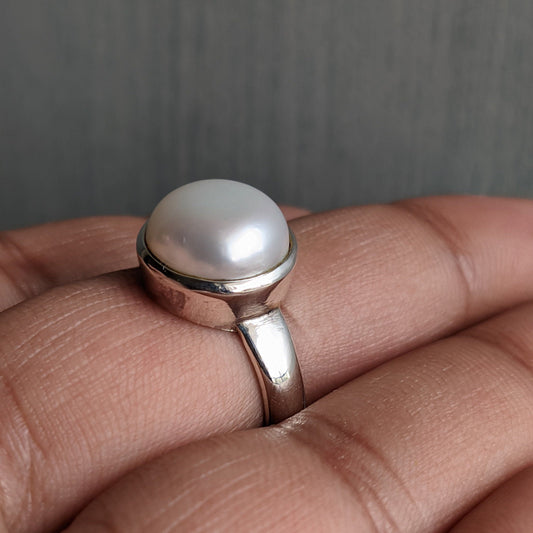 Pearl Silver Ring, White Pearl Ring, Sterling Silver Handmade Ring, Pearl Jewelry, Ring for Women, Minimalist Ring, Bridal Wedding Rings