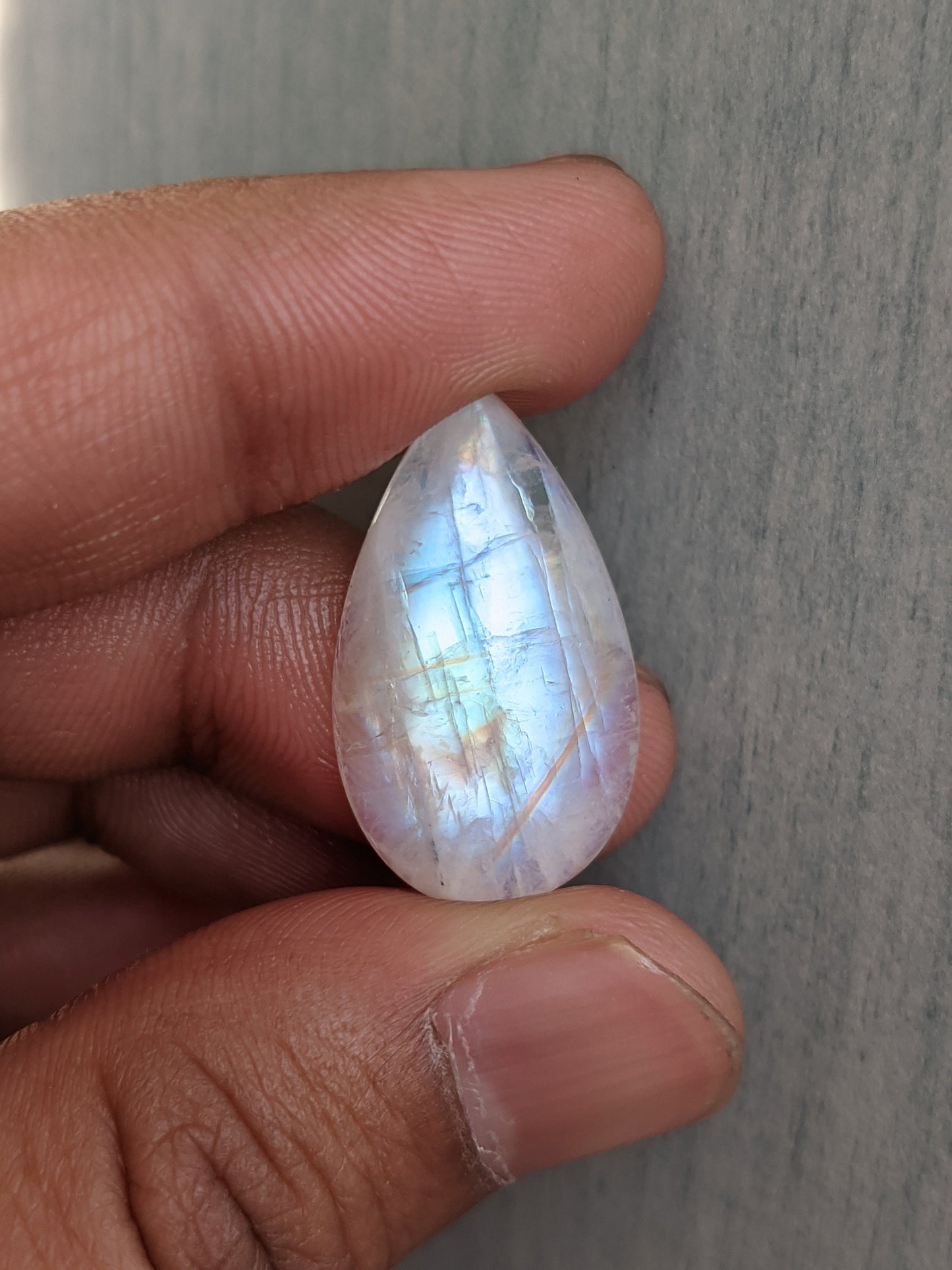 Natural Rainbow Moonstone Cabochon Gemstone, Blue Flashy Moonstone, Jewelry Making Stone, Pear Shape Gemstone, AAA Quality Stone 19 Cts