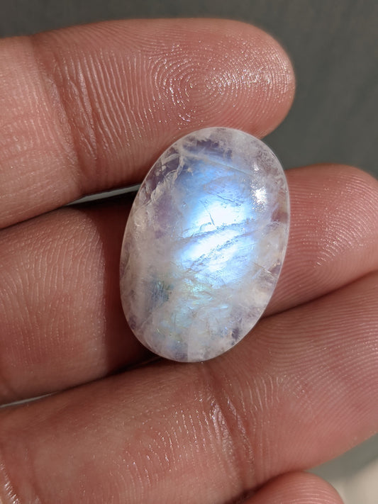Blue Flash Rainbow Moonstone, Oval Cabochon Gemstone, Jewelry Making Stone, Flat Back Cabochon, 17.00 Cts 23.5x16x6 MM