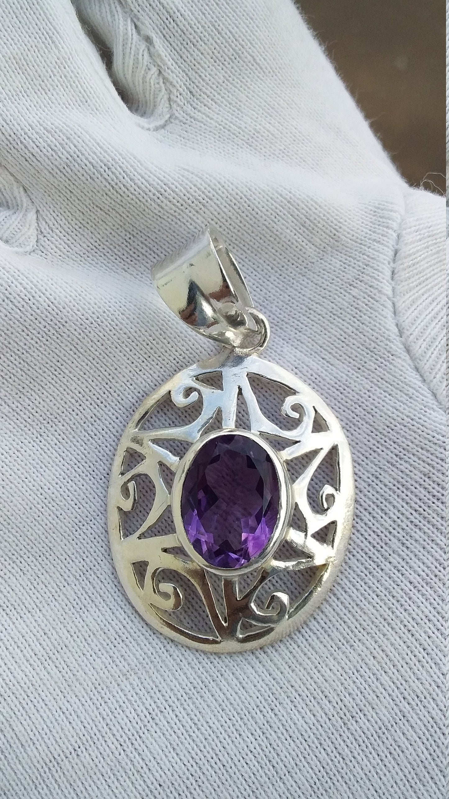 Amethyst silver pendant, Natural Amethyst Pendant, Handmade Silver Pendant, Perfect Gift for Women, Designer Oval Purple Amethyst Pendant