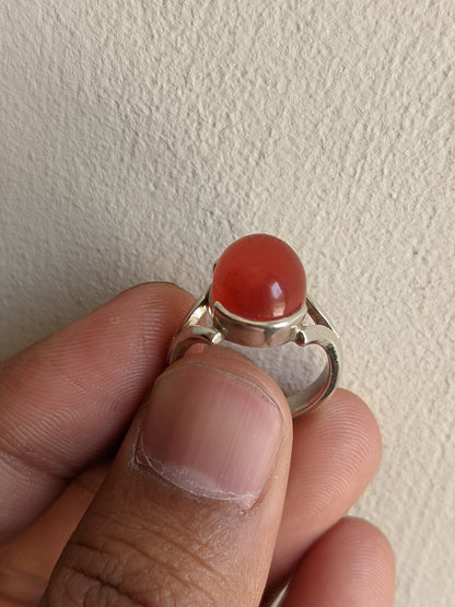 Natural Carnelian Ring, 925 Sterling Silver, Carnelian Jewelry for Women, Gemstone Jewellery, Cabochon Stone Ring, August Birthstone Ring