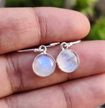 Rainbow Moonstone Earrings, Handmade Silver Earring, Blue Flash Moonstone, Daily Wear Earring, Gift for Her, Hook Earring, Moonstone Jewelry