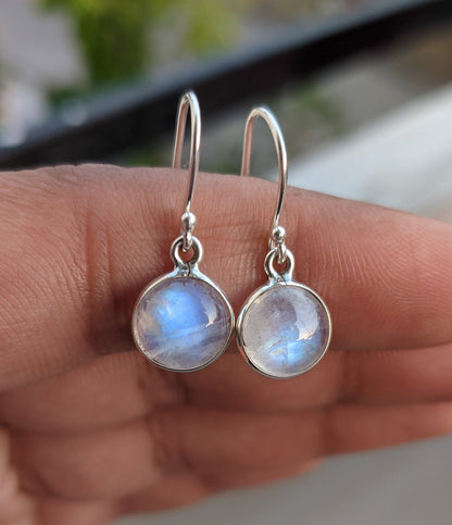 Rainbow Moonstone Earrings, Handmade Silver Earring, Blue Flash Moonstone, Daily Wear Earring, Gift for Her, Hook Earring, Moonstone Jewelry