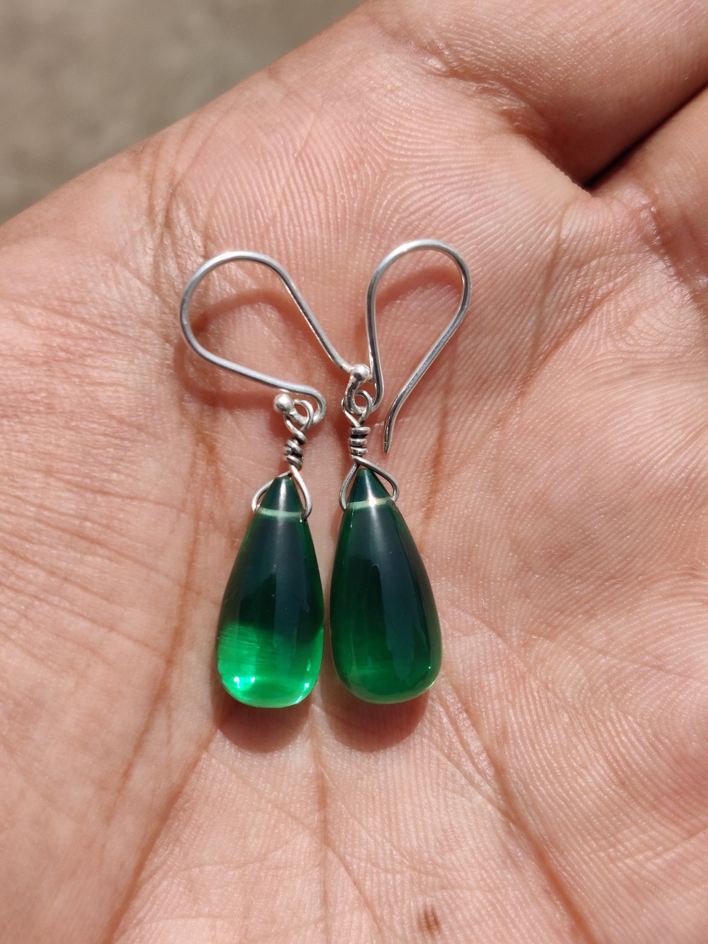 Green Hydro Glass Earrings, 925 Sterling Silver Earrings, Green Gemstone Earrings, Drops Earrings, Party earrings