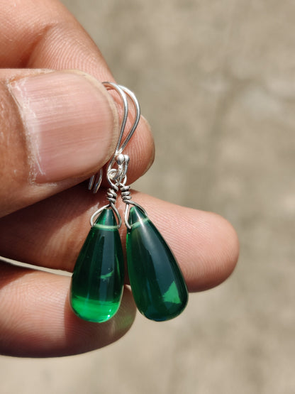 Green Hydro Glass Earrings, 925 Sterling Silver Earrings, Green Gemstone Earrings, Drops Earrings, Party earrings