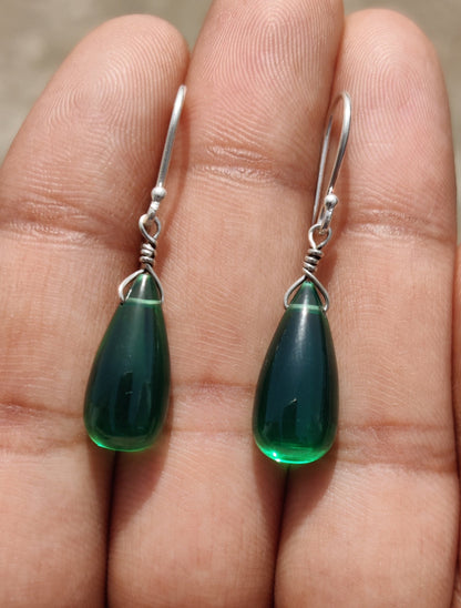 Green Hydro Glass Earrings, 925 Sterling Silver Earrings, Green Gemstone Earrings, Drops Earrings, Party earrings