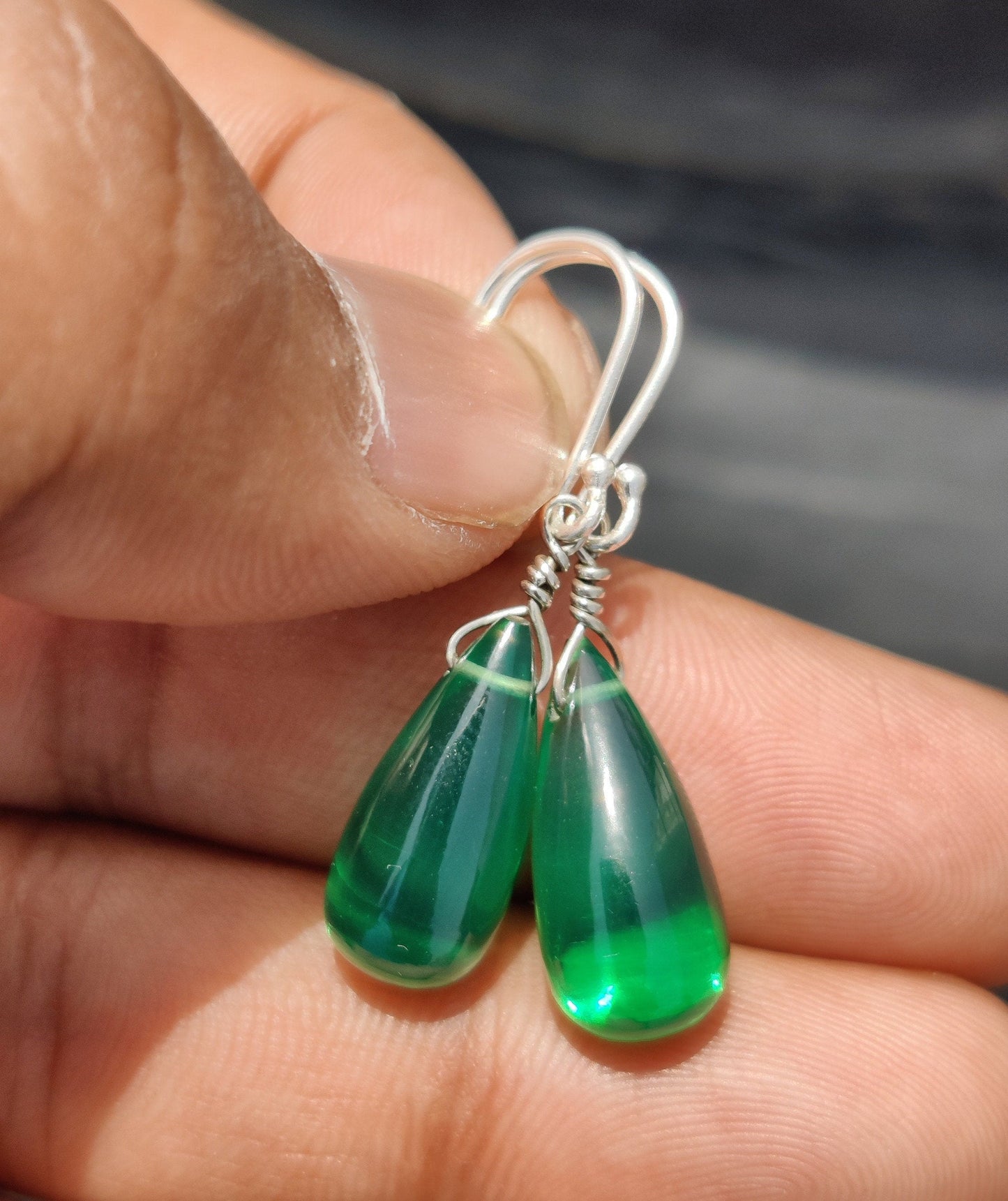 Green Hydro Glass Earrings, 925 Sterling Silver Earrings, Green Gemstone Earrings, Drops Earrings, Party earrings