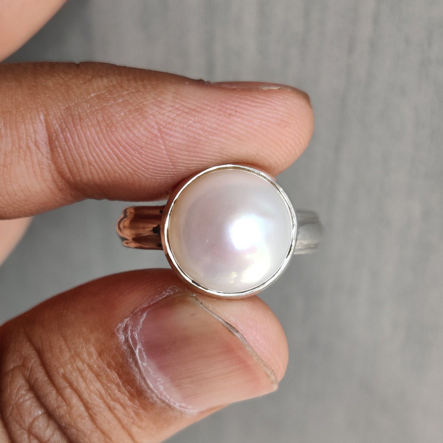 Genuine pearl ring, Handmade round shape gemstone ring, Pearl silver ring, White pearl ring, Women silver ring, 925 sterling silver rings