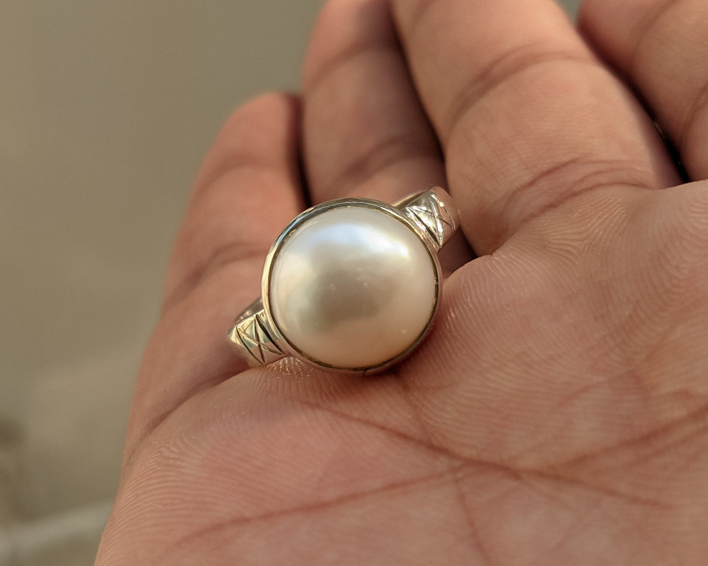 White Pearl Ring, Sterling Silver Ring, Wedding gift for Bride, Pearl Jewelry, Handmade gift for Her, Cabochon Stone Ring, June Birthstone