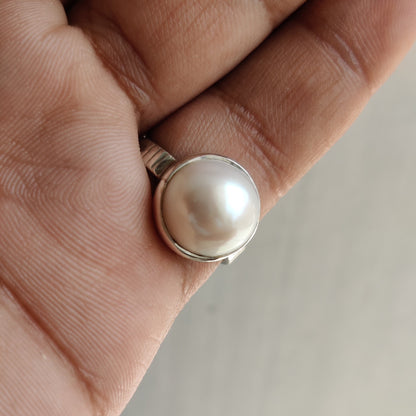 Cabochon Pearl Ring, 925 Sterling Silver Ring, Pearl Jewelry, Unisex Ring, June Birthstone Jewelry,  Gift Idea, White Pearl Handmade Ring