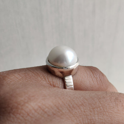 Cabochon Pearl Ring, 925 Sterling Silver Ring, Pearl Jewelry, Unisex Ring, June Birthstone Jewelry,  Gift Idea, White Pearl Handmade Ring