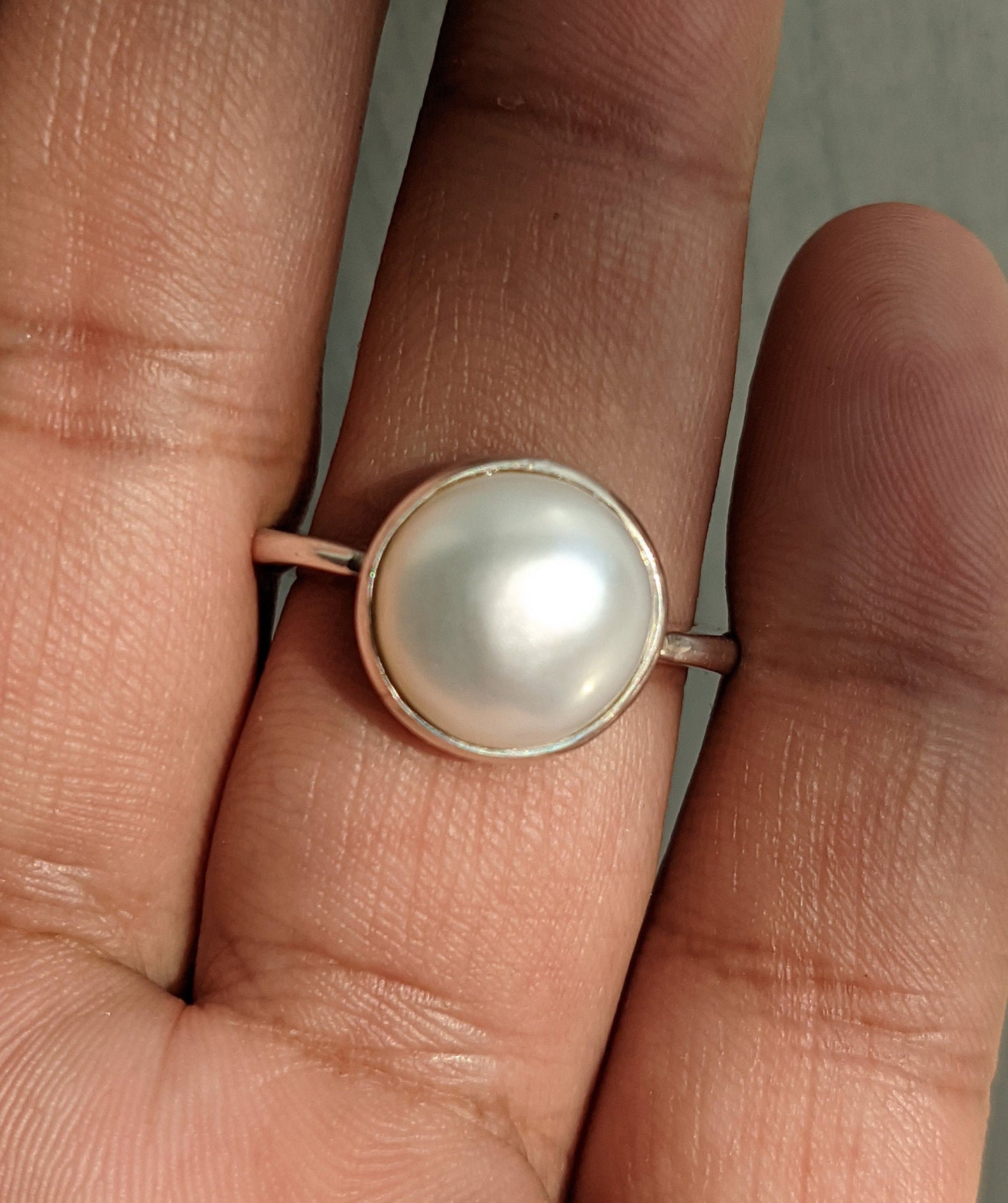 White Pearl Ring, 925 Solid Sterling Silver Ring, Cabochon Pearl Jewelry, Rings for Women, June Birthstone Ring, Handmade Gift for Her