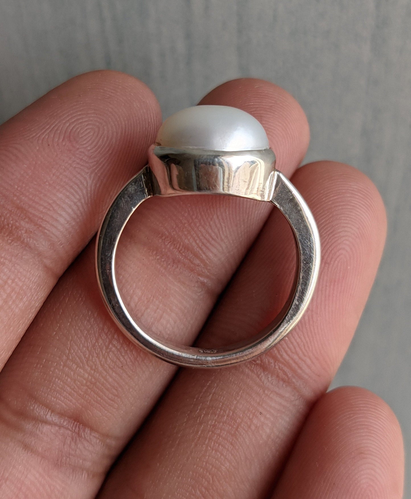 White Pearl Ring, 925 Solid Sterling Silver Ring, Cabochon Pearl Jewelry, Rings for Women, June Birthstone Ring, Handmade Gift for Her
