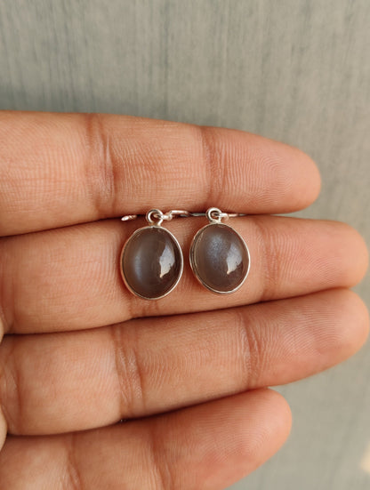 Gray Moonstone Earrings, 926 Sterling Silver, Genuine Gray Moonstone Artisan Crafted Oval Drop Earrings Gift, Everyday Earrings for Her