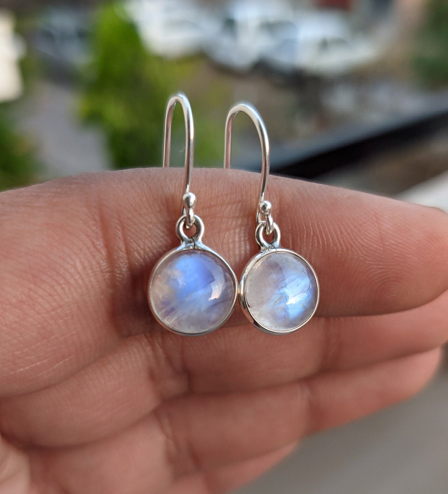 Rainbow Moonstone Earrings, Handmade Silver Earring, Blue Flash Moonstone, Daily Wear Earring, Gift for Her, Hook Earring, Moonstone Jewelry