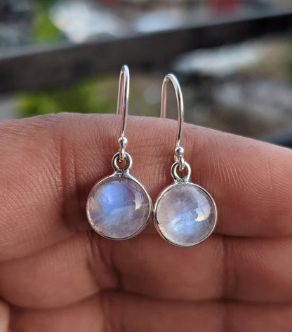 Rainbow Moonstone Earrings, Handmade Silver Earring, Blue Flash Moonstone, Daily Wear Earring, Gift for Her, Hook Earring, Moonstone Jewelry