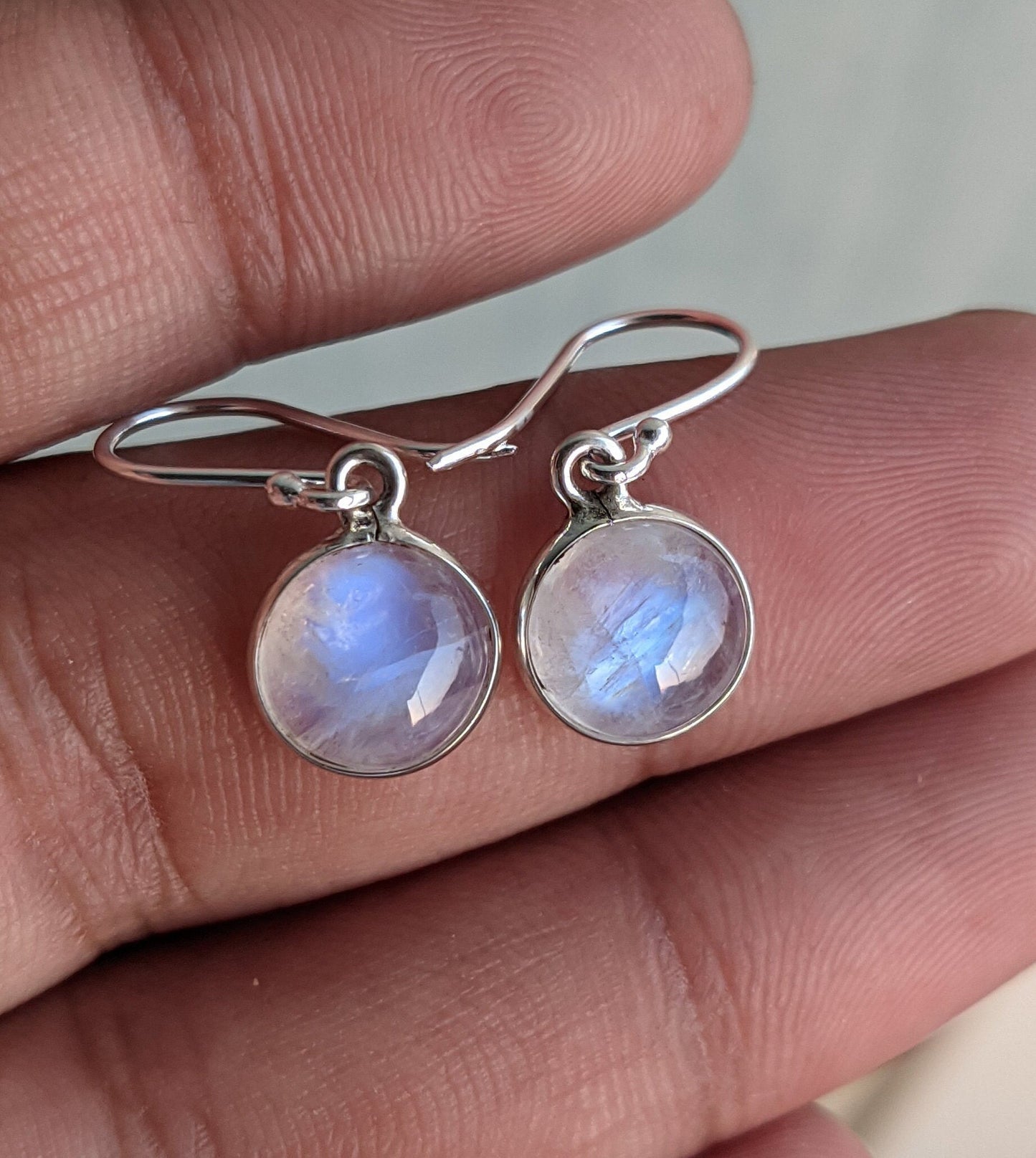 Rainbow Moonstone Earrings, Handmade Silver Earring, Blue Flash Moonstone, Daily Wear Earring, Gift for Her, Hook Earring, Moonstone Jewelry