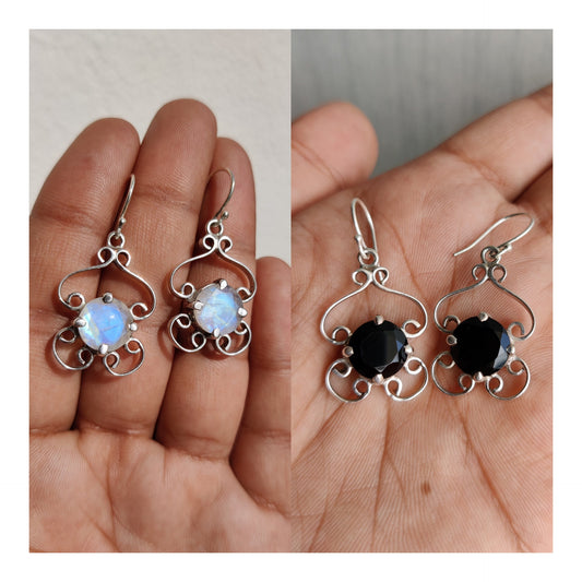 Rainbow Moonstone Earrings, Black Onyx Earrings, 925 Sterling Silver, Earrings Set, Combo Set or Single Pair, Jewelry Gift for Her