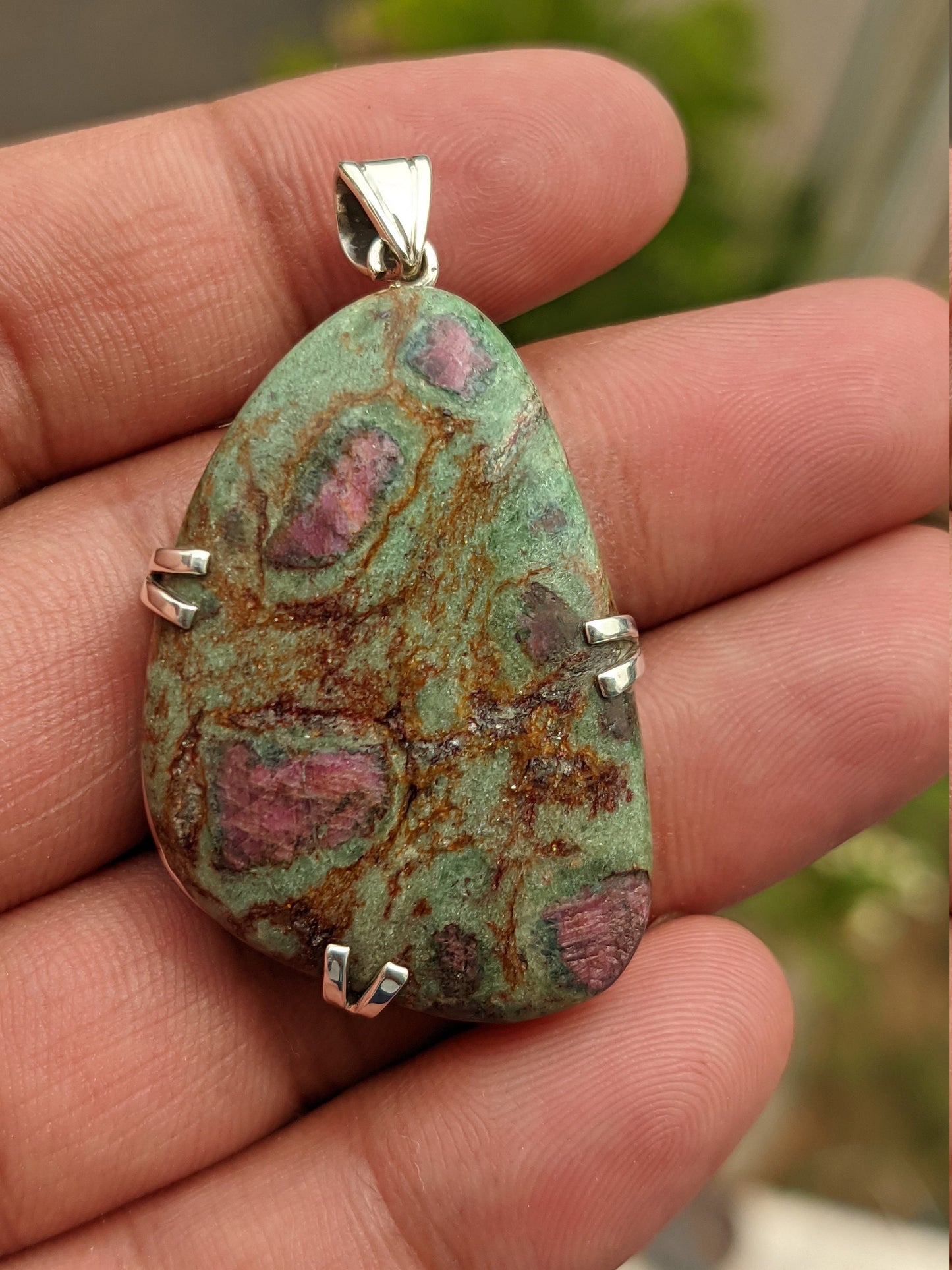 Ruby Zoisite Pendant-Natural Gemstone Pendant-Ruby in Zoisite Jewelry-Silver Gemstone Pendant- Healing Crystal Pendant-Gift for Her