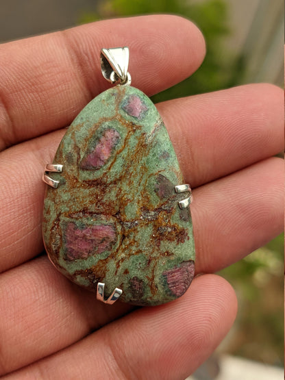 Ruby Zoisite Pendant-Natural Gemstone Pendant-Ruby in Zoisite Jewelry-Silver Gemstone Pendant- Healing Crystal Pendant-Gift for Her