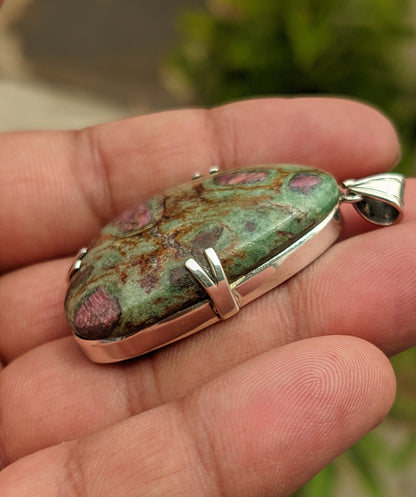 Ruby Zoisite Pendant-Natural Gemstone Pendant-Ruby in Zoisite Jewelry-Silver Gemstone Pendant- Healing Crystal Pendant-Gift for Her