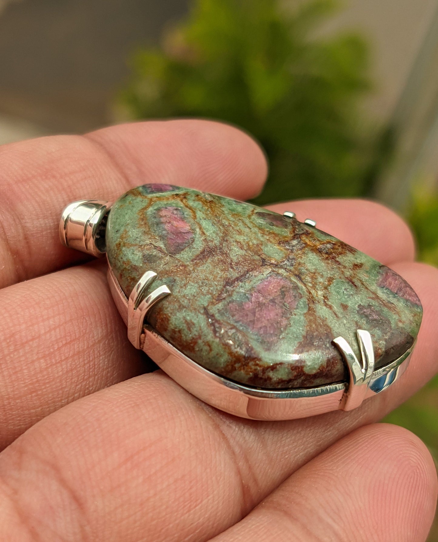 Ruby Zoisite Pendant-Natural Gemstone Pendant-Ruby in Zoisite Jewelry-Silver Gemstone Pendant- Healing Crystal Pendant-Gift for Her