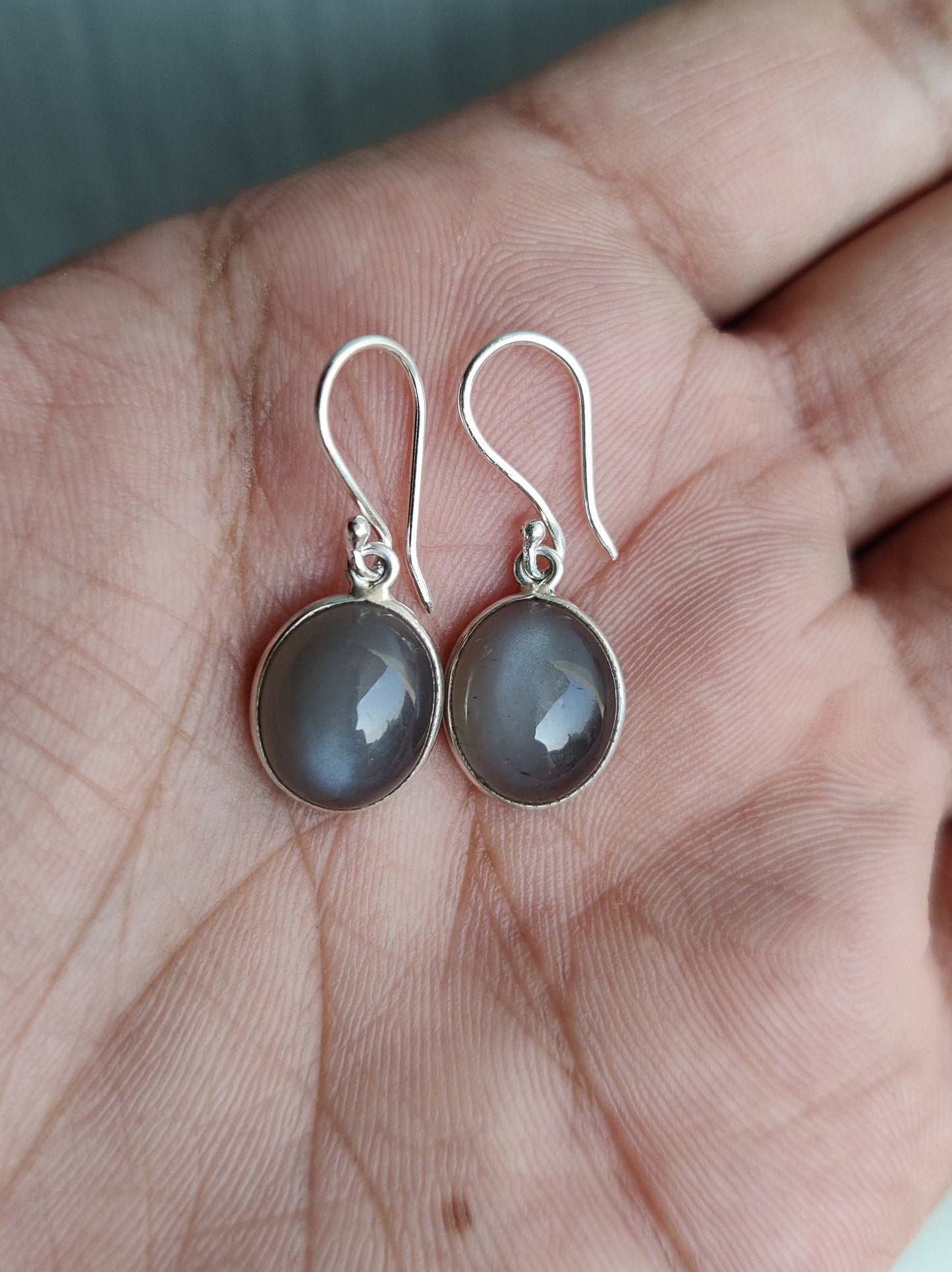 Gray Moonstone Earrings, 926 Sterling Silver, Genuine Gray Moonstone Artisan Crafted Oval Drop Earrings Gift, Everyday Earrings for Her