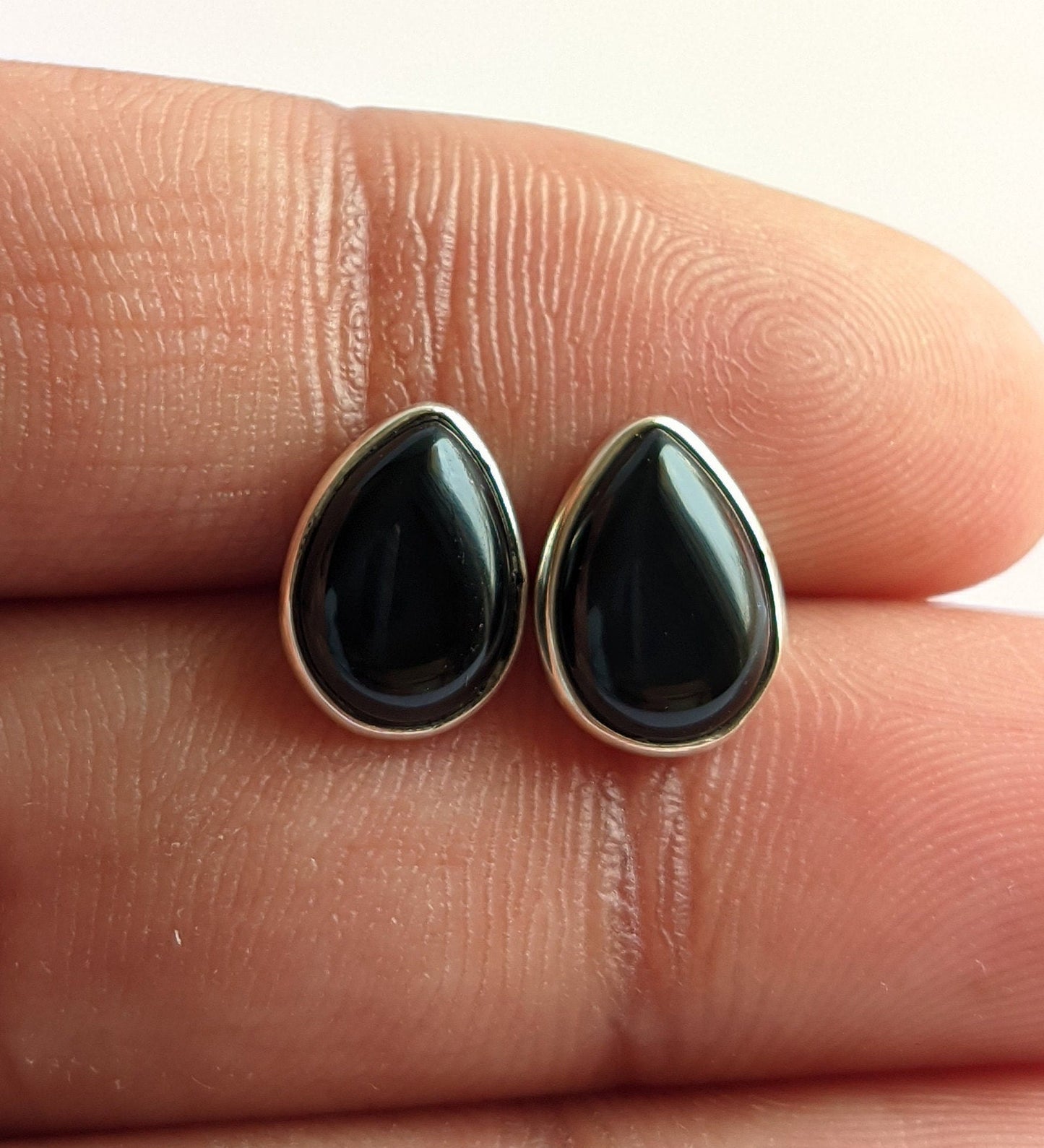 Black Onyx Stud Earrings, 925 Sterling Silver Post Earrings, Minimalist Stud Earrings, Black Onyx Jewelry, Black Gemstone Studs, Pear Shape