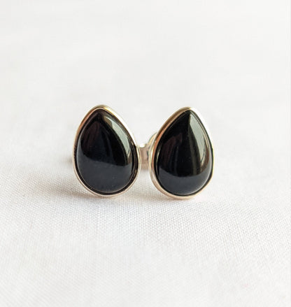 Black Onyx Stud Earrings, 925 Sterling Silver Post Earrings, Minimalist Stud Earrings, Black Onyx Jewelry, Black Gemstone Studs, Pear Shape