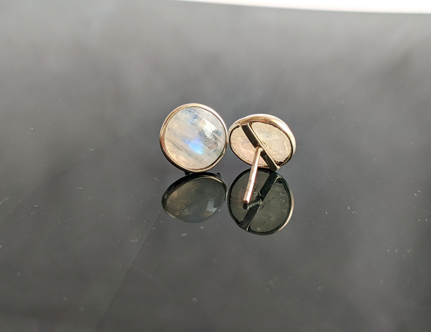 Rainbow Moonstone Studs Earrings, 925 Sterling Silver, June Birthstone, Moonstone Earrings, Gemstone Studs, Blue Flash Moonstone Jewelry