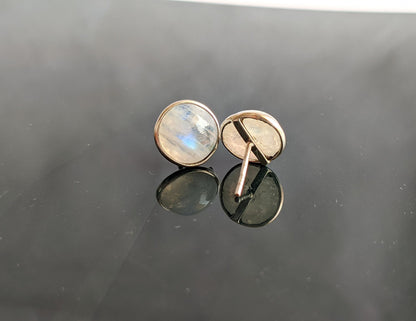 Rainbow Moonstone Studs Earrings, 925 Sterling Silver, June Birthstone, Moonstone Earrings, Gemstone Studs, Blue Flash Moonstone Jewelry