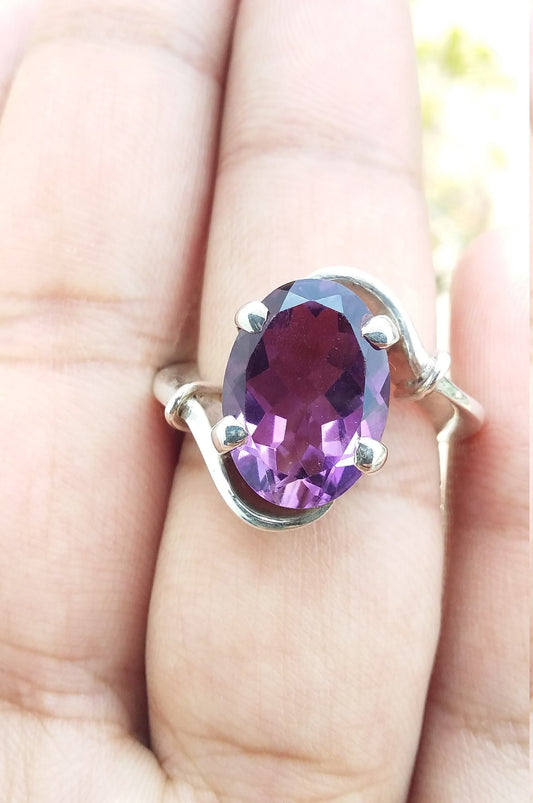 Natural Amethyst Ring, Amethyst Engagement Ring, Amethyst Stacking Ring, 925 Sterling Silver, February Birthstone Jewelry, Ring size 7.5