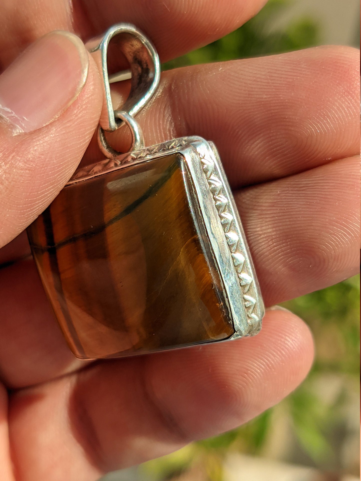 Rectangle Shape Tiger Eye Pendant, 925 Solid Silver Pendant, Tiger's Eye Jewelry, Healing Chakra Pendant, Brown Cabochon Stone, Gift for Him