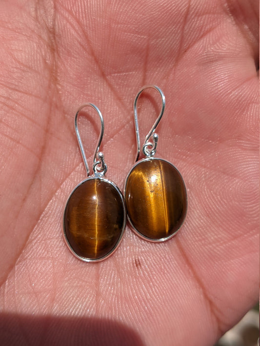 Tigers Eye Earrings, 925 Sterling Silver Earrings, Tiger's Eye Stone, Natural Stone Earrings, Silver Dangle Earrings, Earrings for Women