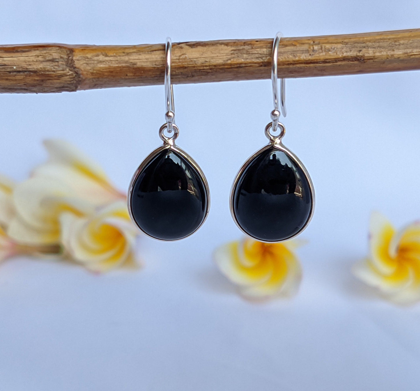 Natural Black Onyx Earrings, 925 Sterling Silver Dangle Earrings, Cabochon Onyx, Handmade Jewelry, Gift Idea, Black Stone Earrings for Her