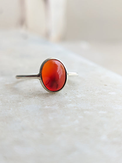 Carnelian Ring, 925 Sterling Silver Ring, Natural Stone, Cabochon Gemstone, Handmade Gift for Her, Everyday Simple Jewelry, Stacking ring