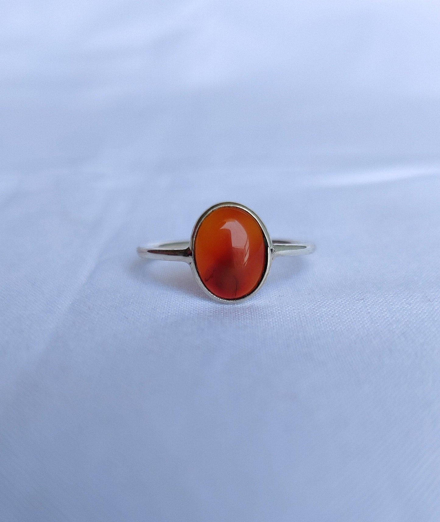 Carnelian Ring, 925 Sterling Silver Ring, Natural Stone, Cabochon Gemstone, Handmade Gift for Her, Everyday Simple Jewelry, Stacking ring