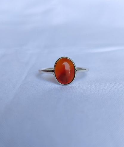 Carnelian Ring, 925 Sterling Silver Ring, Natural Stone, Cabochon Gemstone, Handmade Gift for Her, Everyday Simple Jewelry, Stacking ring