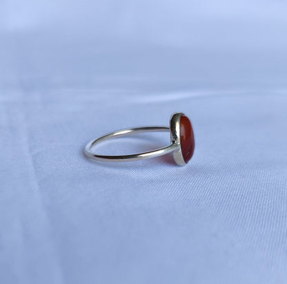 Carnelian Ring, 925 Sterling Silver Ring, Natural Stone, Cabochon Gemstone, Handmade Gift for Her, Everyday Simple Jewelry, Stacking ring